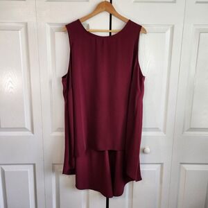 Susan Graver Woven Essentials Maroon Hi-Low Duster Top Size 22WP Lagenlook Light
